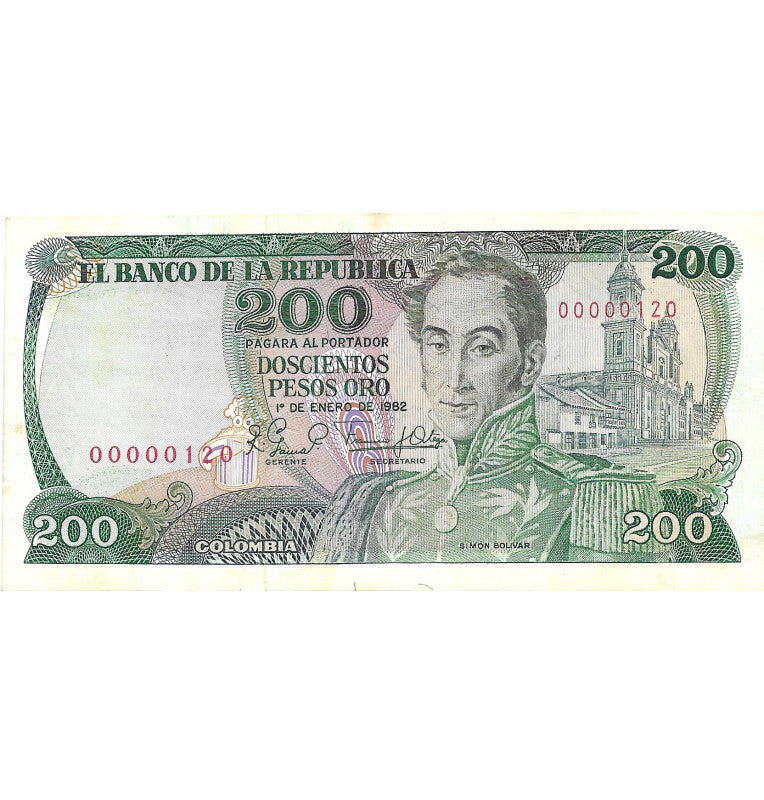 Colombia 200 Pesos Gold 1982 (Number under 120) NOT UNC